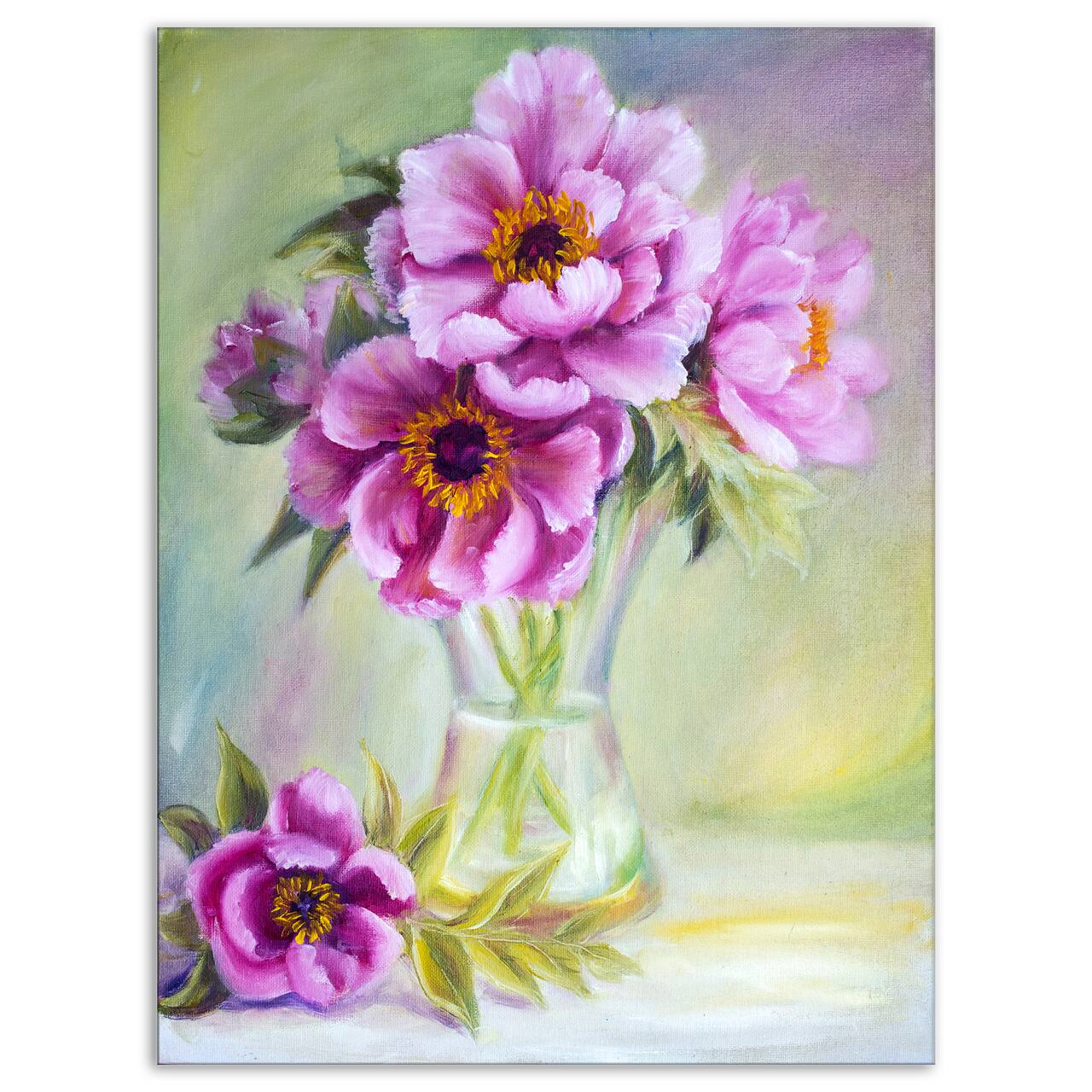 Designart - Purple Peonies in Vase - Floral Art Canvas Print